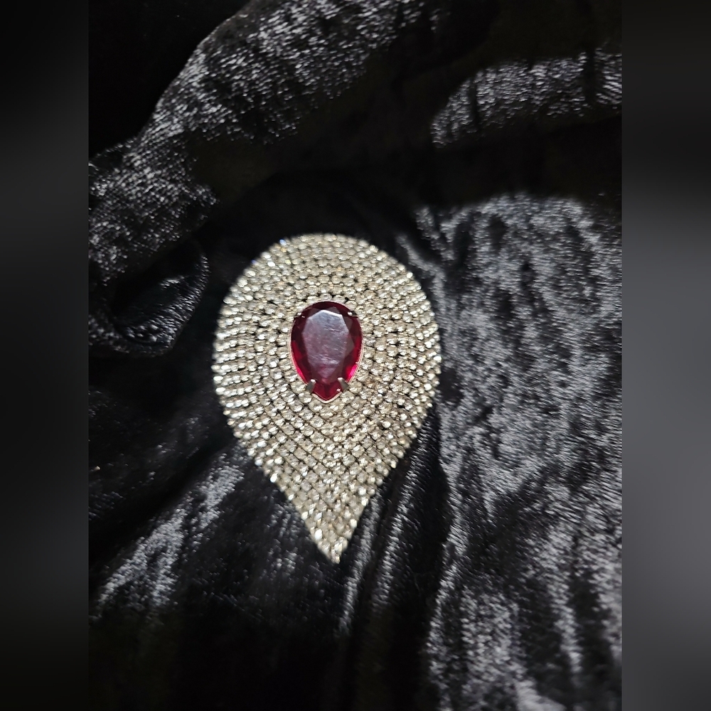 Elegant Silver and Red Teardrop Brooch RARE FIND💕💕💕💕